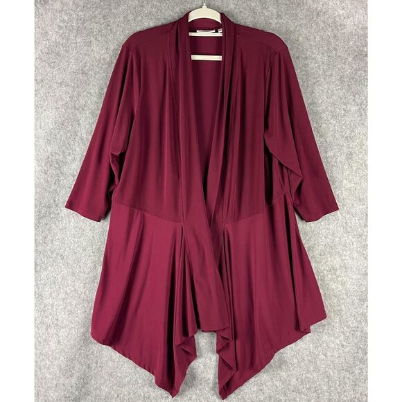 Susan Graver Liquid Knit Cardigan Womens 1X Burgundy 3/4 Sleeve Open Stretch - Picture 1 of 12
